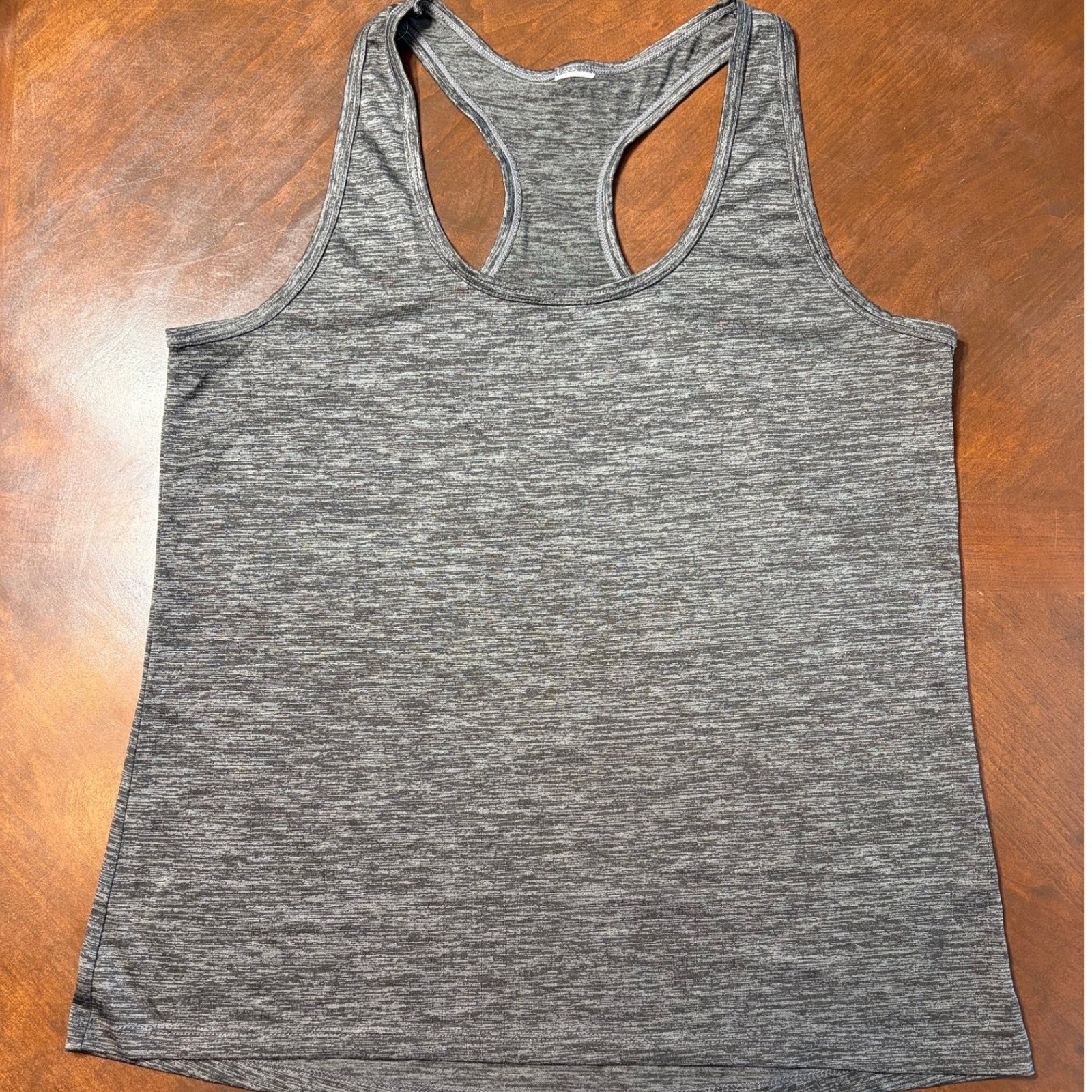 Athletic Racerback Tank Top Heathered Gray Space Dye Scoop Neck Womens Large